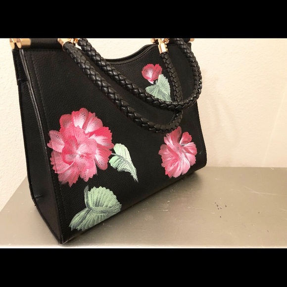 Black leather, multi painted handbag ๐ - Picture 1 of 5